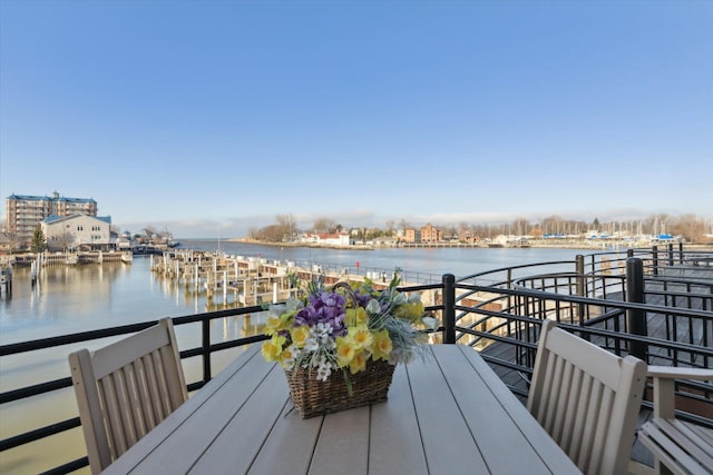 view of dock with a water view