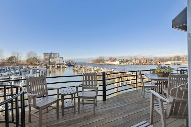 dock area with a water view