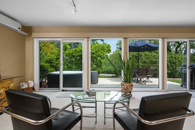 interior space featuring an AC wall unit, plenty of natural light, and track lighting