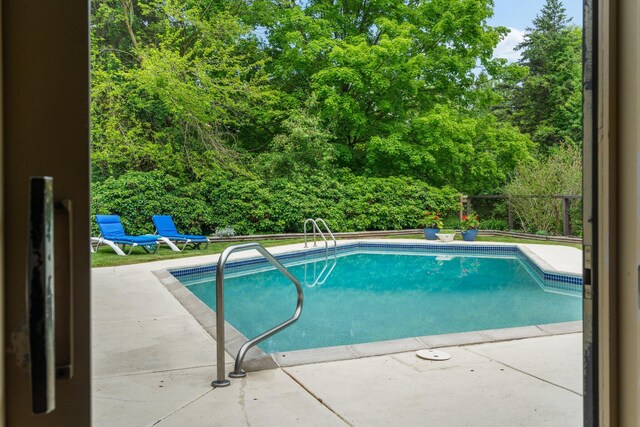 view of swimming pool featuring a patio area