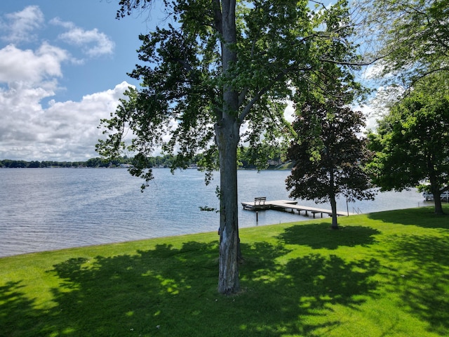 water view featuring a dock