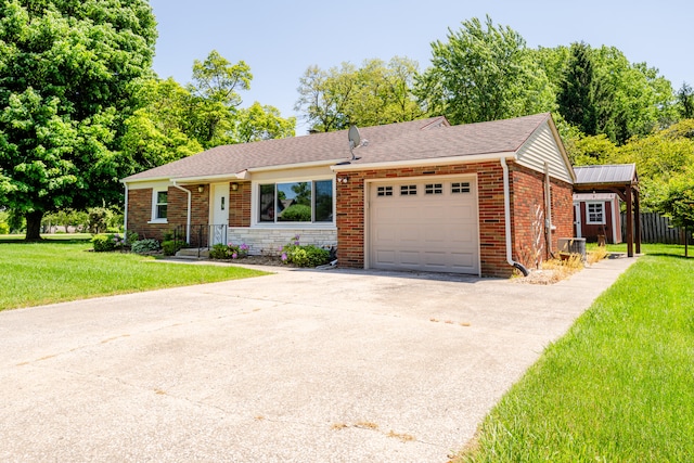 ranch-style house with a front lawn and a garage