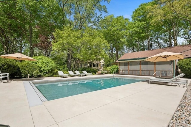 view of swimming pool with a patio area