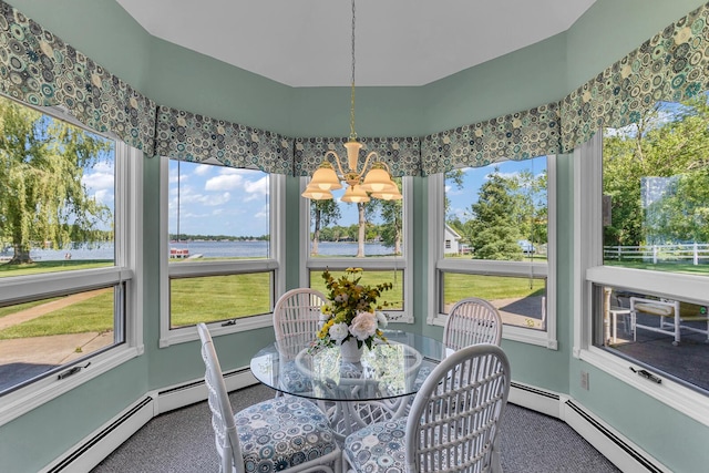 sunroom with a baseboard radiator and a healthy amount of sunlight