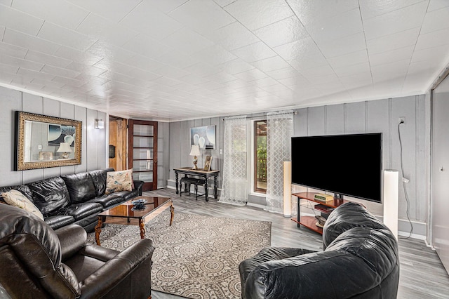 living room with hardwood / wood-style flooring