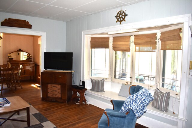 living room featuring dark hardwood / wood-style floors and plenty of natural light