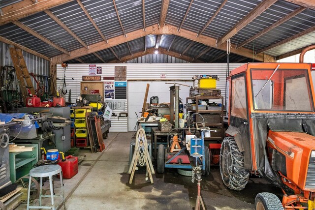 garage featuring a workshop area