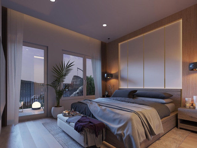 bedroom with light hardwood / wood-style flooring