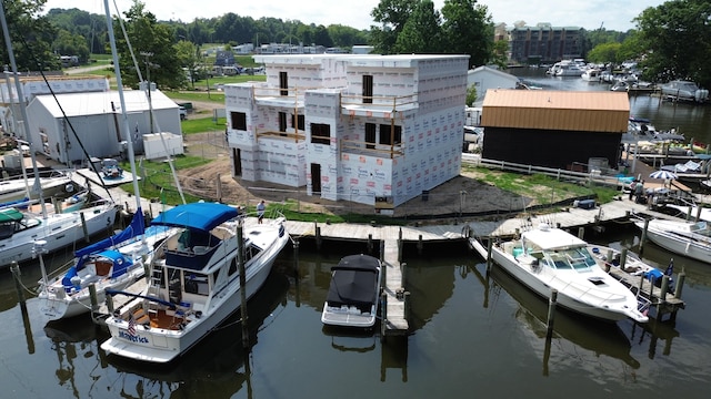 exterior space with a water view