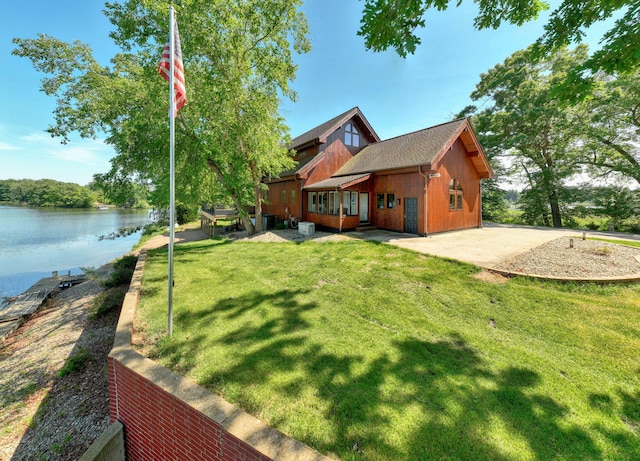 exterior space featuring a water view