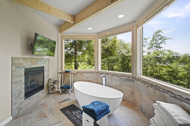 sunroom / solarium with beam ceiling