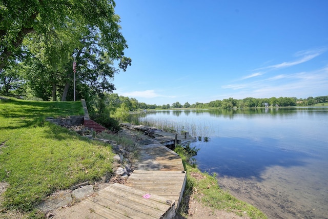 view of dock with a water view