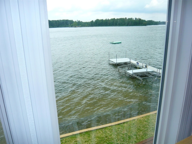 view of dock with a water view