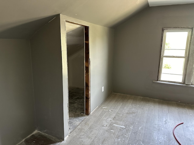 additional living space with light wood-type flooring and vaulted ceiling