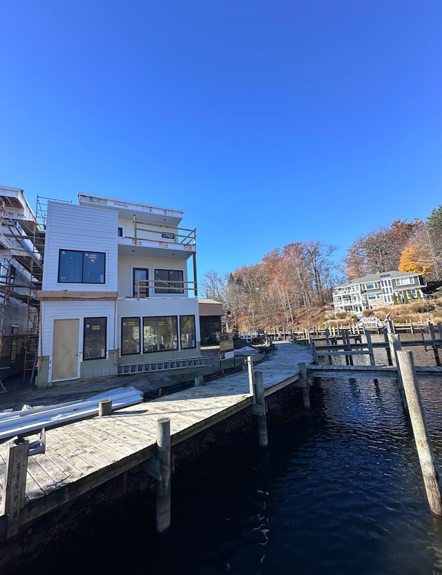 view of dock with a water view