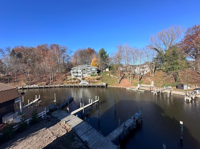 dock area with a water view