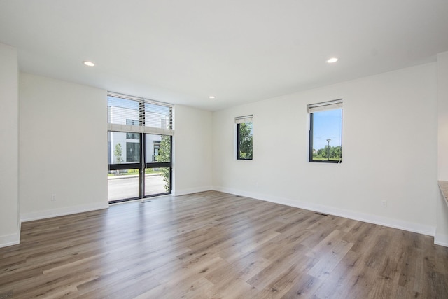 spare room featuring a wealth of natural light and light hardwood / wood-style flooring