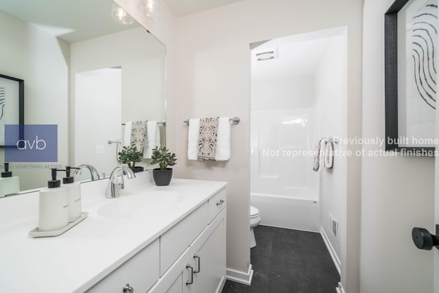 full bathroom with shower / bathtub combination, toilet, and vanity