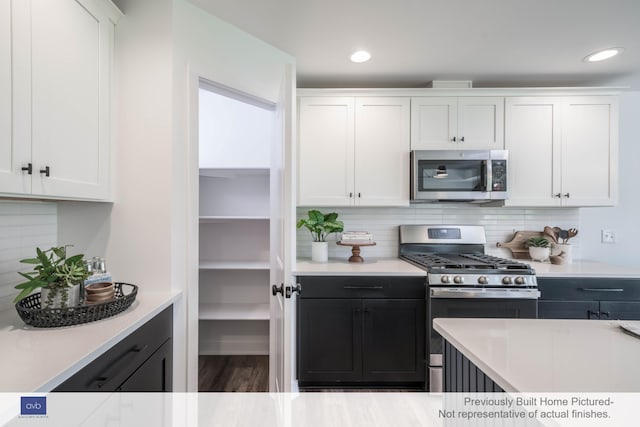 kitchen featuring stainless steel appliances and white cabinets