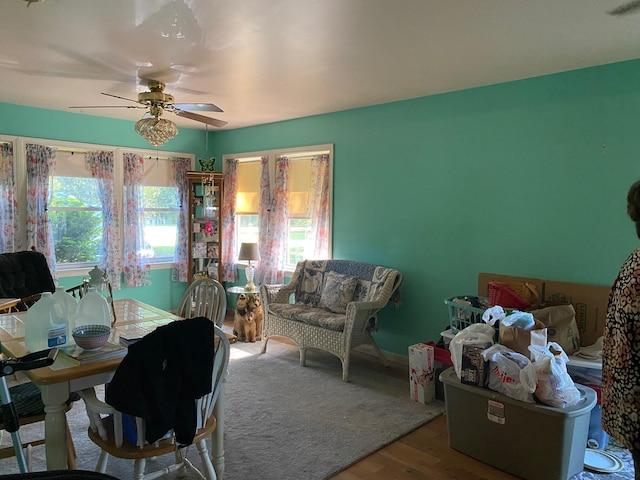 interior space featuring hardwood / wood-style flooring, ceiling fan, and a wealth of natural light