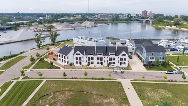 aerial view with a water view