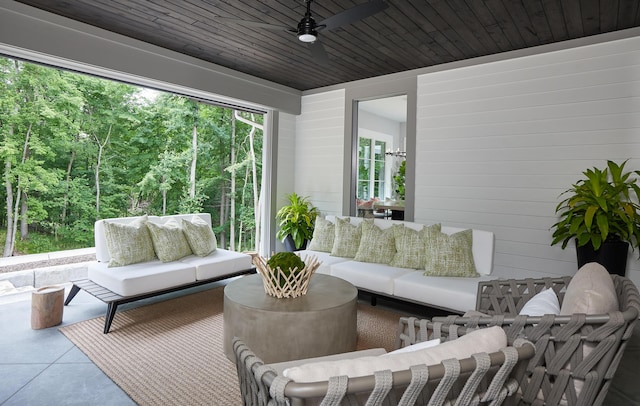 view of patio / terrace with ceiling fan and outdoor lounge area