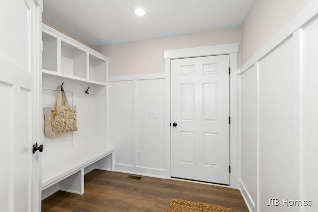 mudroom featuring dark hardwood / wood-style floors