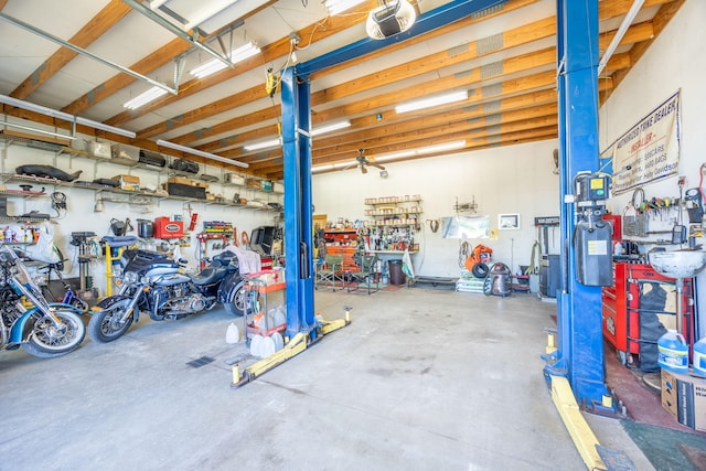 garage featuring a workshop area