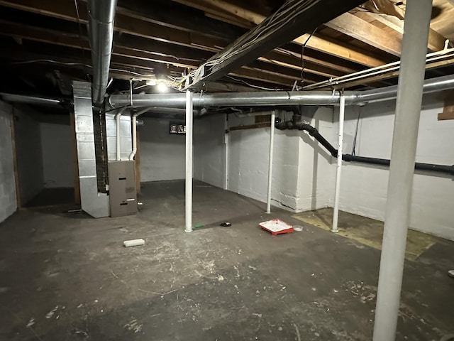 basement with heating unit