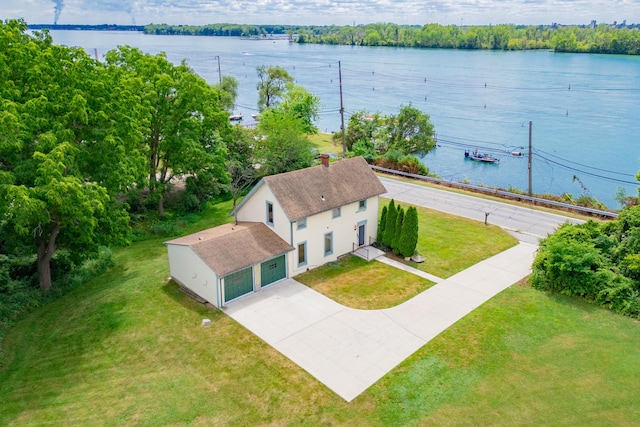 aerial view with a water view