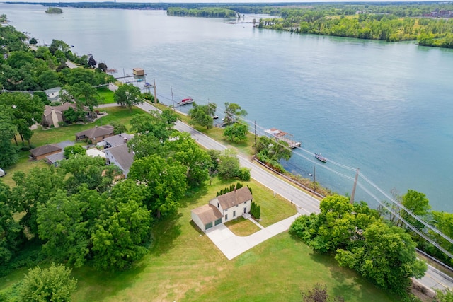 drone / aerial view featuring a water view