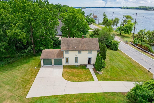 aerial view with a water view