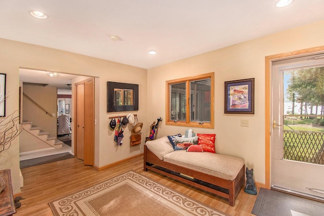 sitting room with light hardwood / wood-style flooring