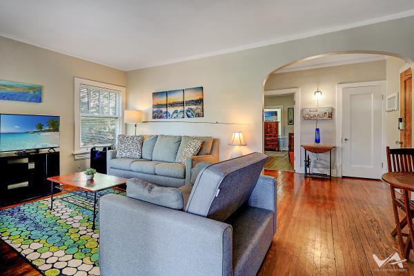 living room with hardwood / wood-style floors