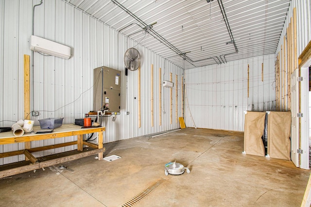 garage with an AC wall unit