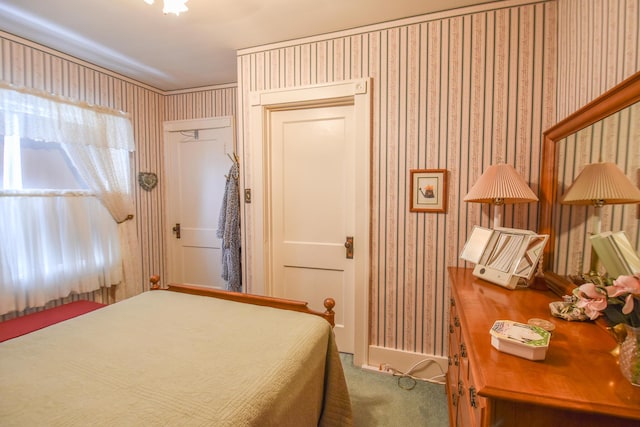 bedroom featuring carpet and a closet