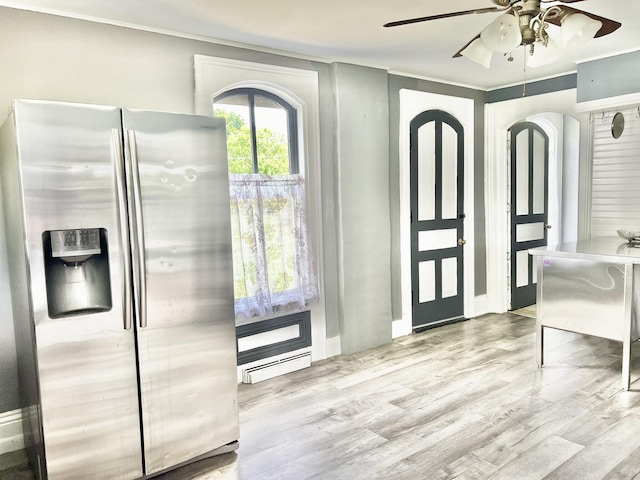 entrance foyer with ceiling fan and light hardwood / wood-style flooring