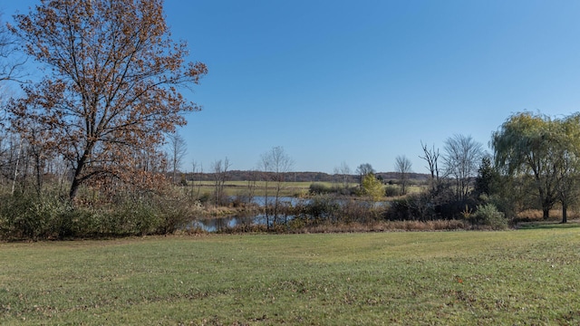 view of yard with a rural view and a water view