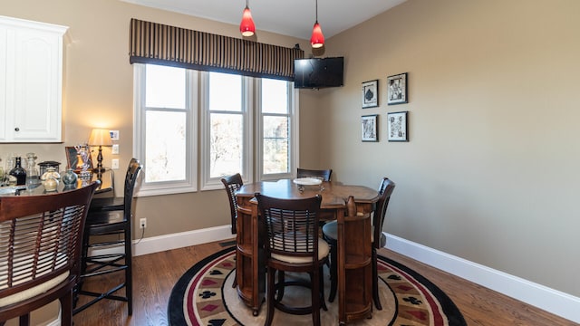 dining area with dark hardwood / wood-style floors and a wealth of natural light