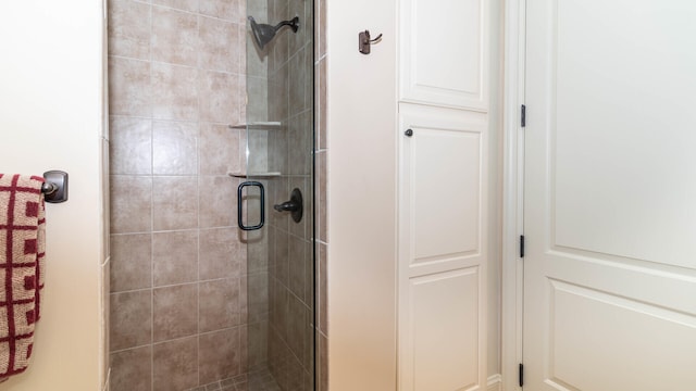 bathroom featuring a shower with shower door