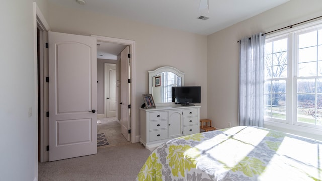 unfurnished bedroom with light colored carpet