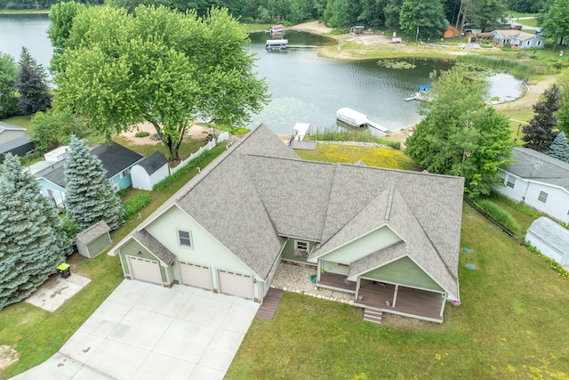 bird's eye view featuring a water view