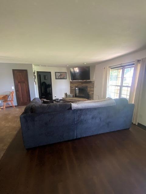 living room with dark hardwood / wood-style floors