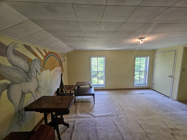 unfurnished room with light colored carpet