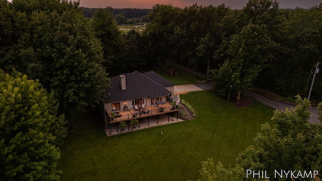 view of aerial view at dusk