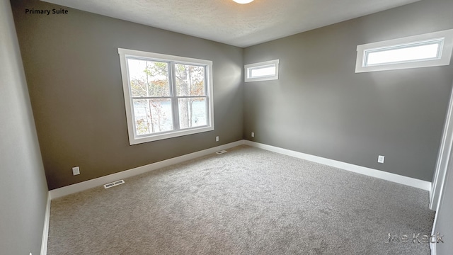 unfurnished room featuring carpet floors and a textured ceiling