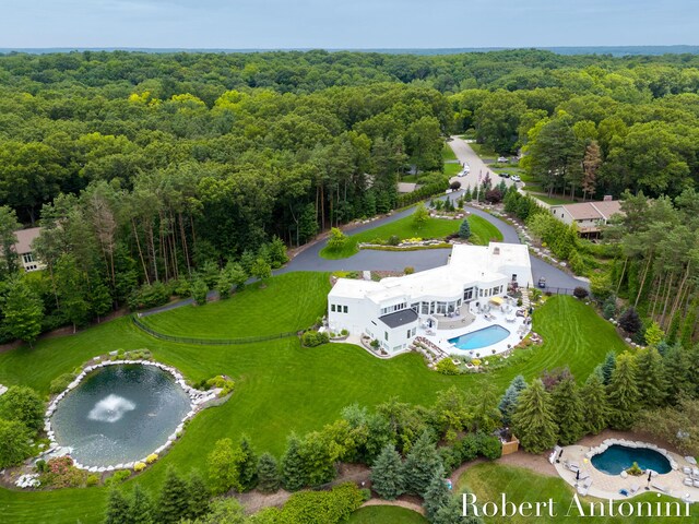 aerial view with a water view