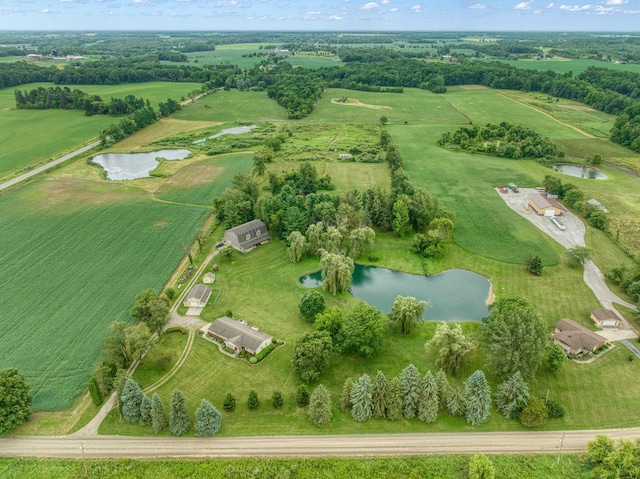 bird's eye view with a rural view and a water view