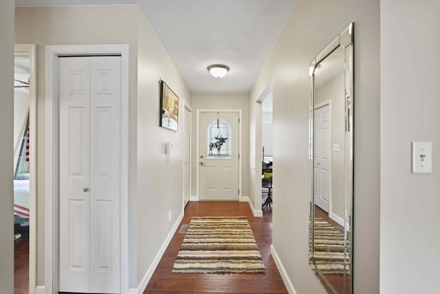 doorway to outside with dark wood-type flooring