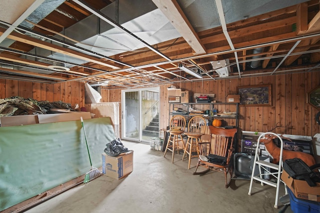 basement with wood walls